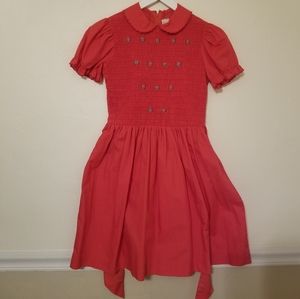 Vintage Russian Red School Girl Dress Scalloped Smocked Embroidered 😍